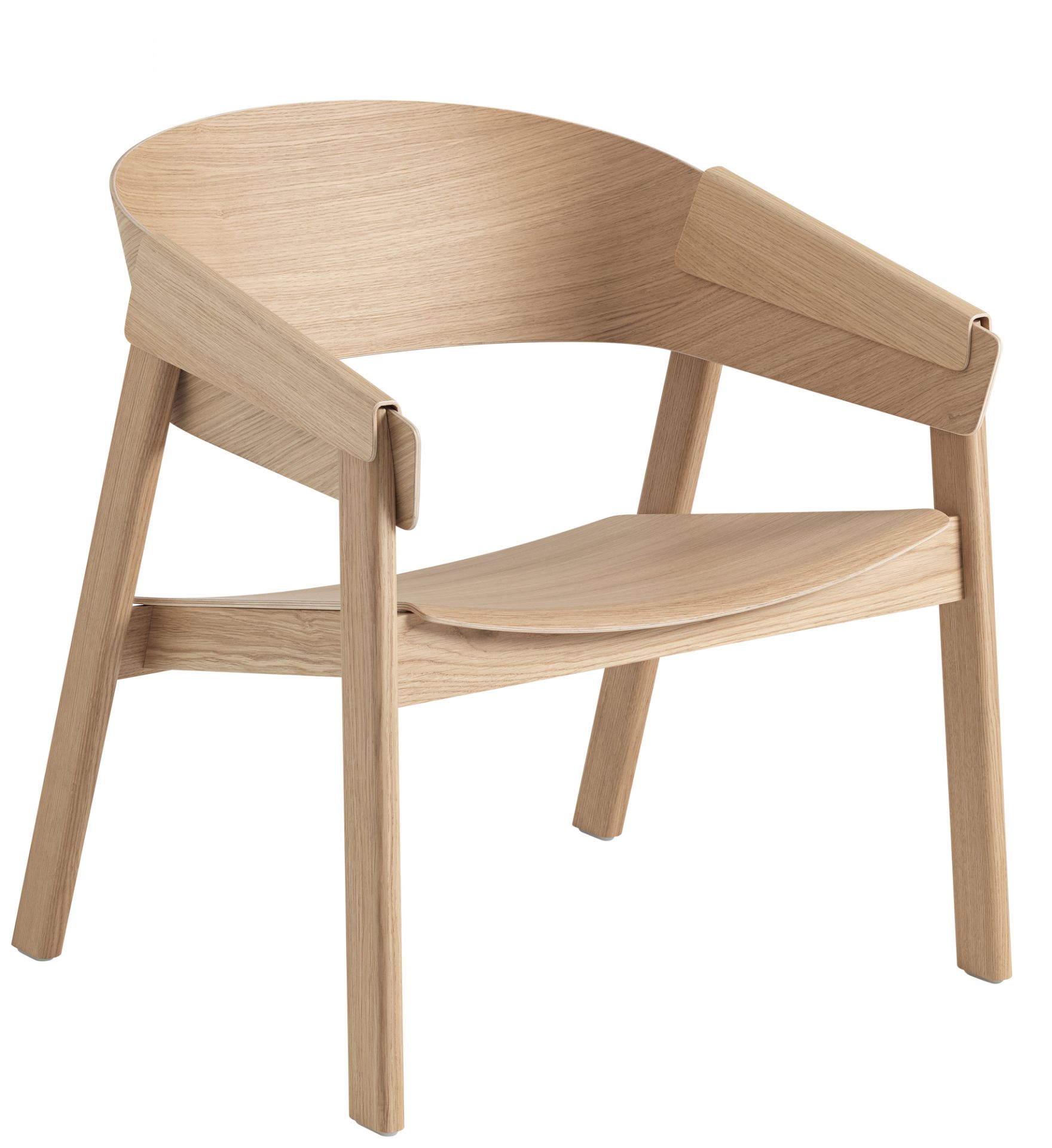 Cover Lounge Chair Stuhl von Muuto aus hellem Holz, modernes Design für Wohnzimmer und Büro.